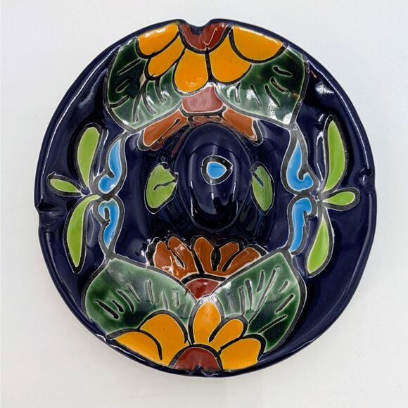 Mexican Sombrero Ashtray Ceramic Hand-Painted Folk Art Talavera Style Hat - Picture 8 of 9